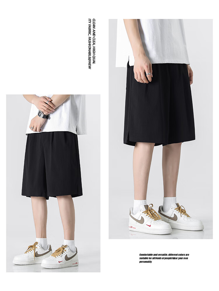 Dingfengbaoluo Summer Ice Silk Men's Loose Fit Comfortable Breathable Casual Sports Five-Point Shorts HZ21 Dark Gray 3XL 4