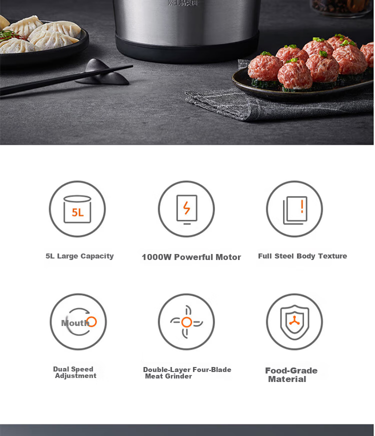 Joyoung Home Use 5L Large Capacity Meat Grinder, Double-Layer Grinding Blade, Dual-Speed Adjustment, All-Steel Mincer, Meat Mincer S50-LA580 5