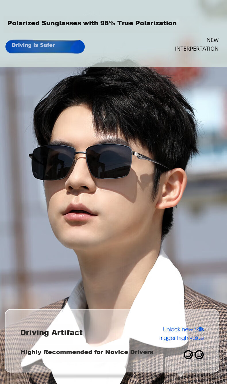 Chuangguo 2026 New Polarized Sunglasses for Men, UV Protection, Anti-Glare, Driving Glasses for Nearsightedness, High-Definition Sunglasses 8