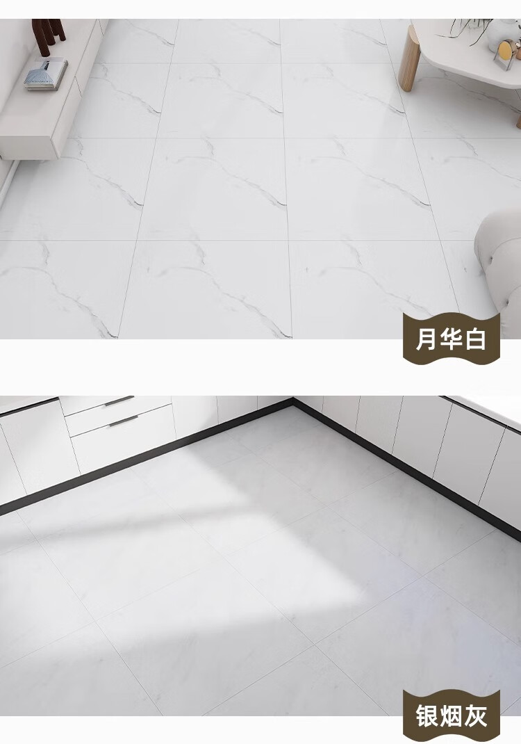 Washi PVC Self-Adhesive Waterproof Wear-Resistant Floor Sticker, Thickened Leather Flooring, Silver Smoke Gray, 1 Square Meter 3 Pieces (60*60cm) 5