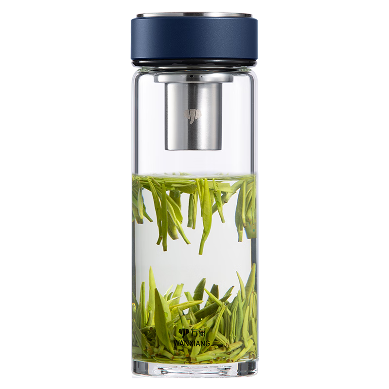 WANXIANG Single-Layer Glass Cup U273R Business Office Stylish Tea Cup, Black And Blue, 520ml, Portable, Car-Mounted, Home Brewing Cup