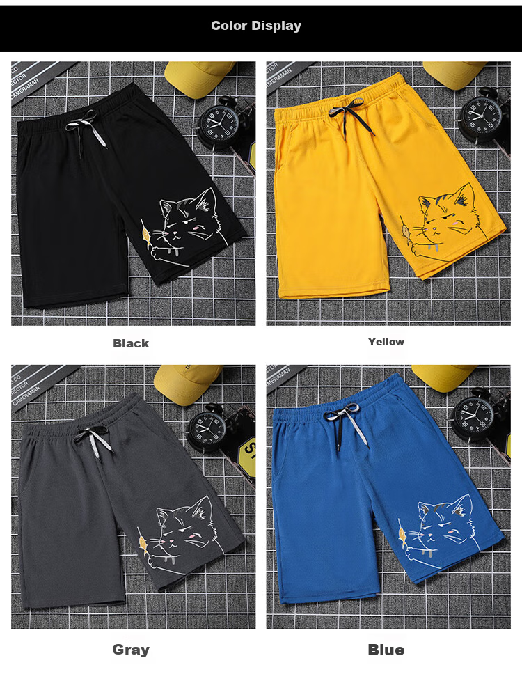 ROMON Men's Shorts, Summer Korean Style Trendy Printed Pants, Men's Sports Beach Shorts, Black M 4