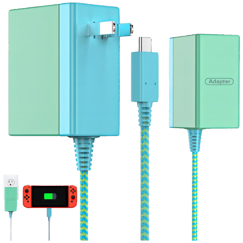 Xinzhe Compatible with Nintendo Switch Japanese Version OLED Hong Kong Version Game Console Switch Lite Power Adapter Portable Base 39W Green And Blue NS Main Unit Dedicated Charger