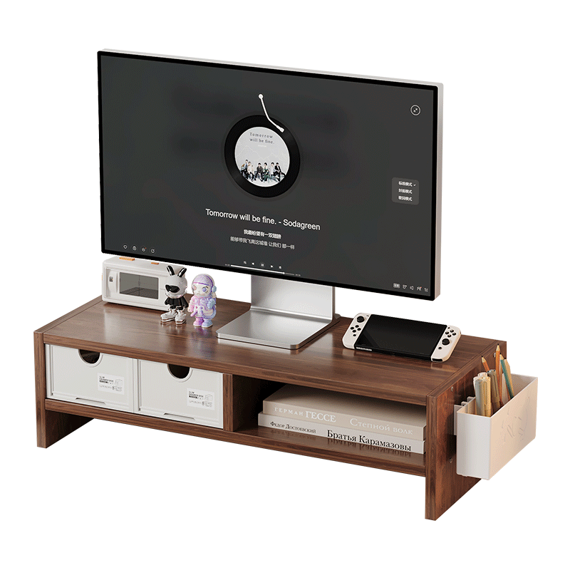 Shuranjia Computer Monitor Riser Stand, Desktop Organizer Shelf, Multifunctional Walnut Color, 02-6
