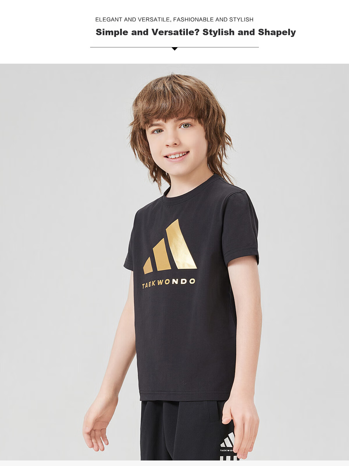 Adidas 2025 New Children's Short-Sleeve T-Shirt, Summer Outdoor Sports Casual Versatile Top, White + Gold, Size 116 10