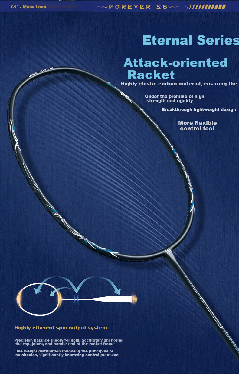 361° Ultra-Light 5U Full Carbon Badminton Racket, Yongheng S6 Single Racket, High-Power Offensive Type, Pre-Strung Finished Racket 3