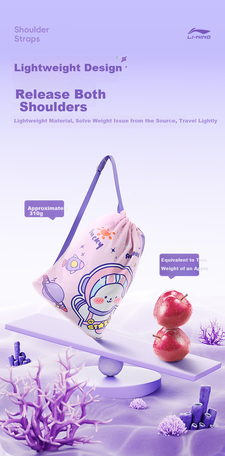 Li-Ning Children's Swim Bag, Swimming Storage with Wet And Dry Separation, Boys And Girls Sports Portable Backpack, Waterproof, 7311 Pink 2