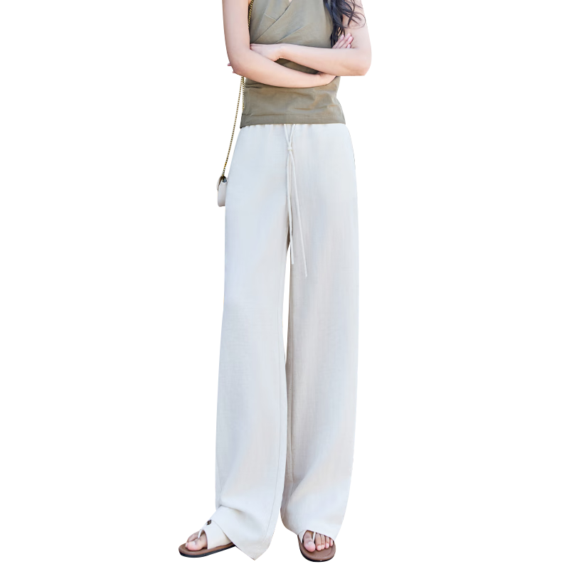 Borui Linen Tencel Wide-Leg Pants for Women Summer Thin Breathable High-Waist Draped Loose Casual Slim Straight Pants Female
