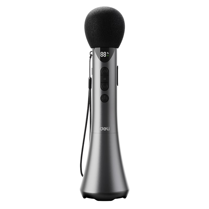 Deli 15W High-Power Karaoke Microphone Speaker All-In Handheld Microphone, Wireless Lavalier Amplifier, Loudspeaker for Teaching, Tour Guide, Speech, Teacher's Birthday Gift, Black