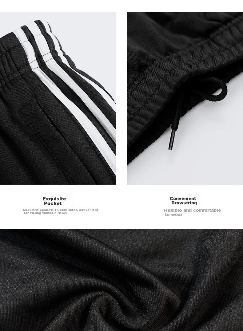 Adidas Men's And Women's Pants, Spring Loose Breathable Straight-Leg Trousers for Running, Sports Windproof Casual Pants, Black And Gold, Size S 15