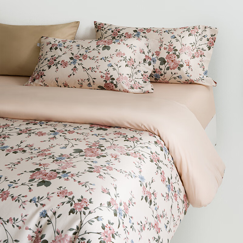 ELLE DECO Xinjiang Long-Staple Cotton Sateen High-Count Pure Cotton Digital Print Luxury Cotton 4-Piece Bedding Set She's Rose 1.5/1.8m