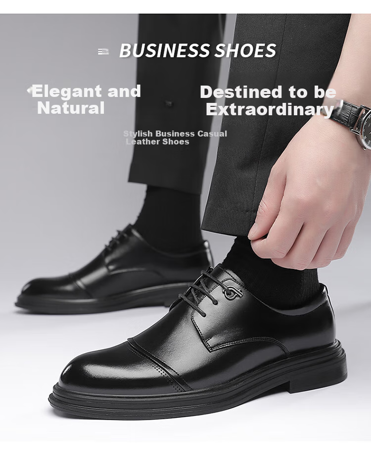 CARTELO Men's Leather Shoes, Business Style 2026 New Formal Wear, Genuine Leather Casual Heightening Wedding Oxford Shoes, Breathable Soft-Soled British Style 2