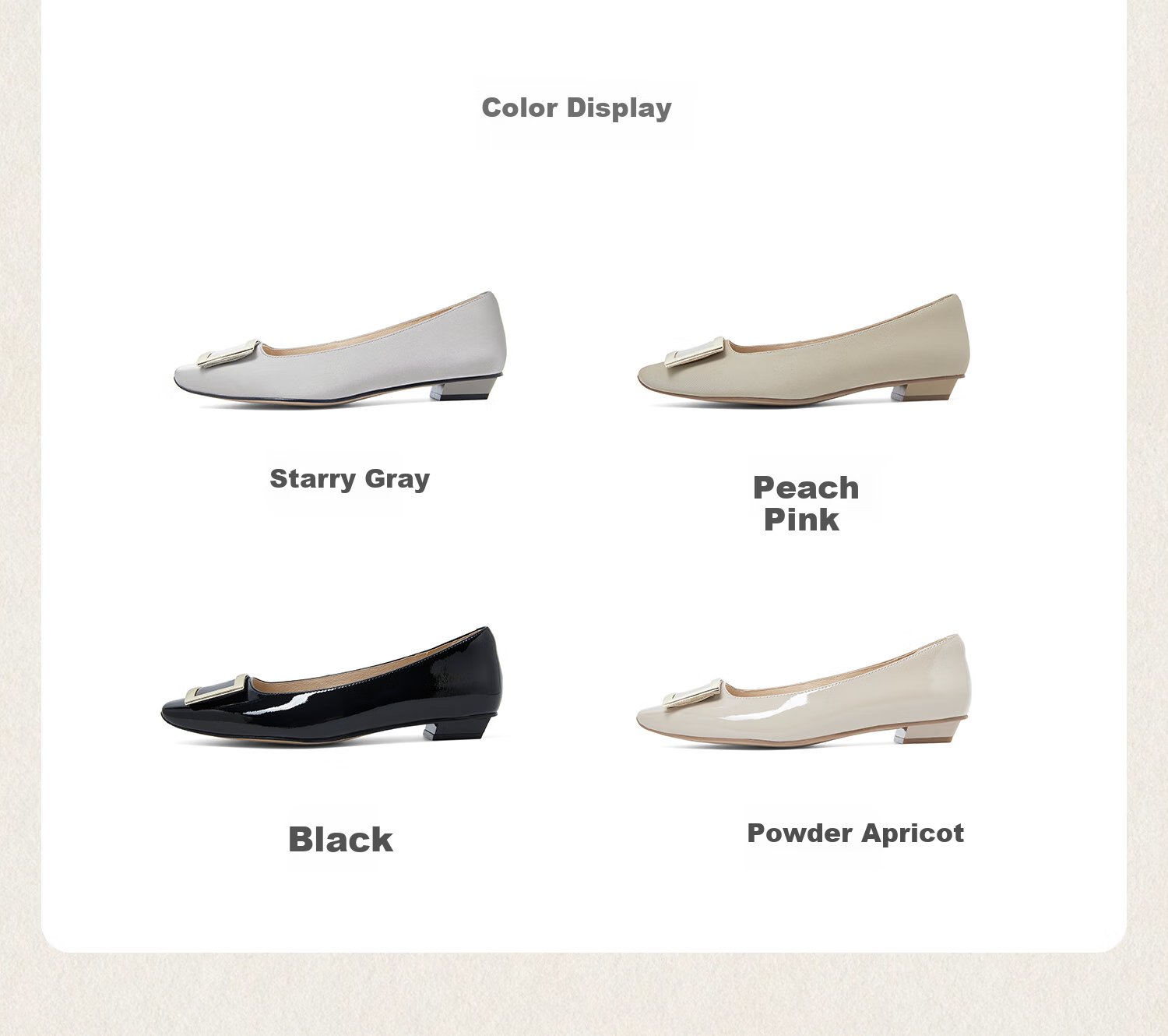 COMELY Square Buckle Low-Cut Flats for Women, Spring And Summer New Style Genuine Leather Versatile Flat Shoes to Match Dresses, Pink Apricot Color, Size 39 4