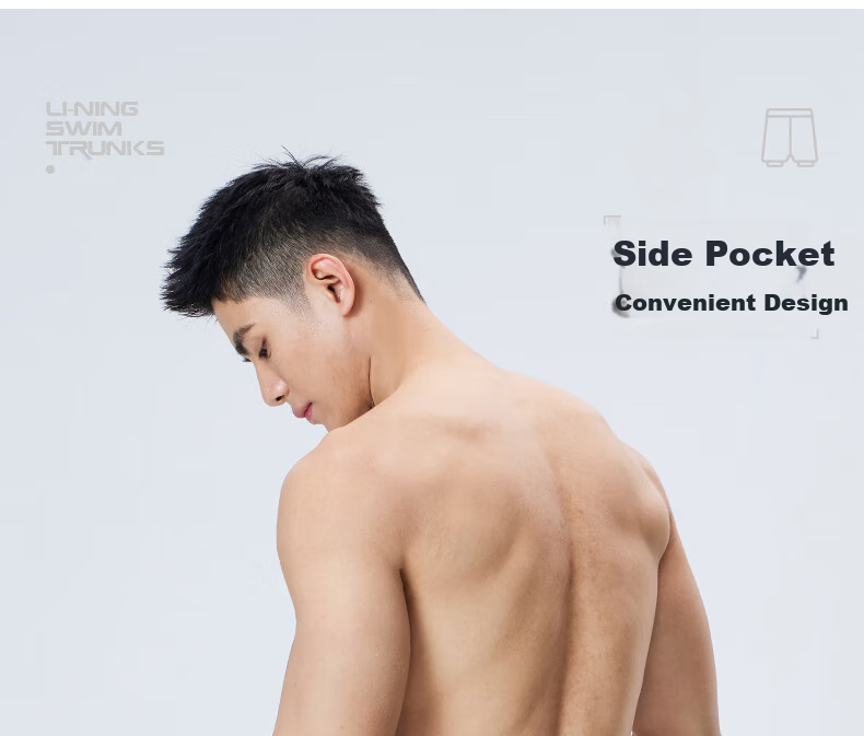 Li-Ning Swimming Trunks for Men, Anti-Embarrassment Loose-Fitting Knee-Length Beach Swim Shorts, Double-Layer Hot Spring Resort Swimwear 0261 Black 2XL 9