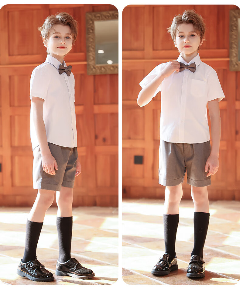 Yinuofang Children's Shirt, Boys' Short-Sleeve White Dress Shirt, Performance Wear for June 1st, Suit Shirt, Summer T-Shirt, Graduation Season, Chorus 5