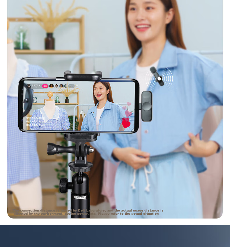Deli Wireless Lavalier Microphone, Live Streaming Host Short Video Outdoor Shooting Audio Recording Smart Noise Reduction Mobile Phone Computer Speaker Pickup Microphone One-To Compatible with Apple And Android MN520 8