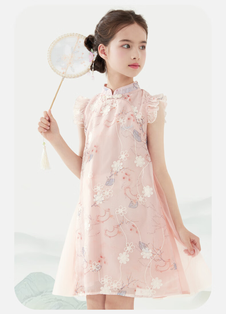 Disney Girls' Dress, Children's Dress, Chinese-Style Hanfu, Summer New Chinese-Style Dress, Princess Dress for Older Children, DQ080 Purple, Size 120 5