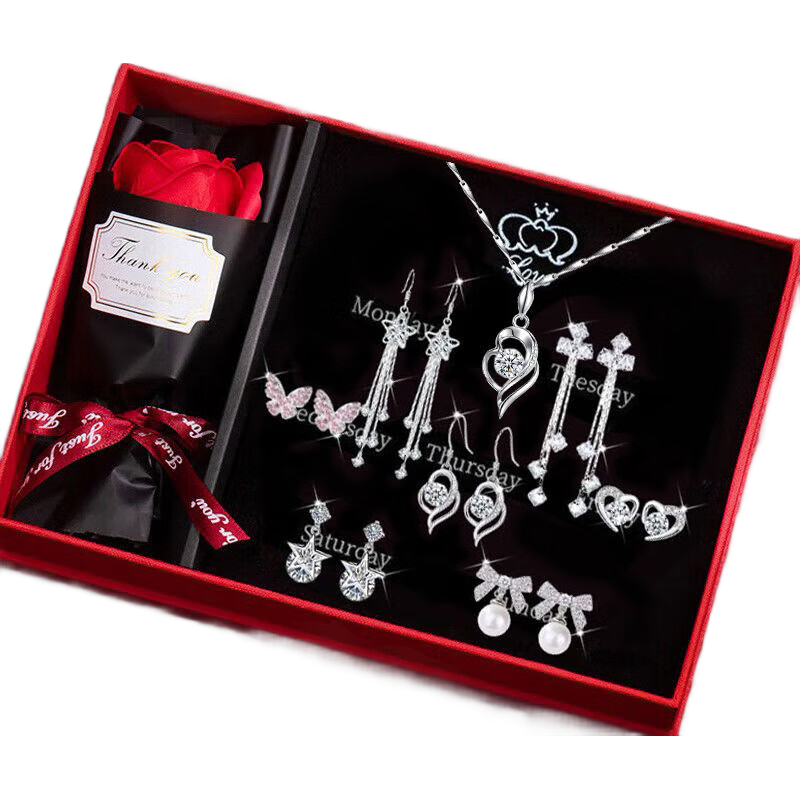 Dijing Earrings for Women 2026 New Silver Necklace Weekly Stud Earrings Gift Box Tassel Earrings Light Luxury Niche Birthday Gift for Women
