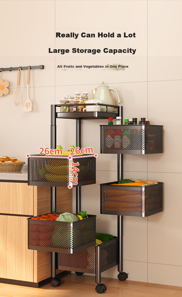 QIAONAMEI Kitchen Storage Rack, Floor-Standing Vegetable Stand, Rotatable Shelf, Multifunctional Storage Rack, 1118-6 6