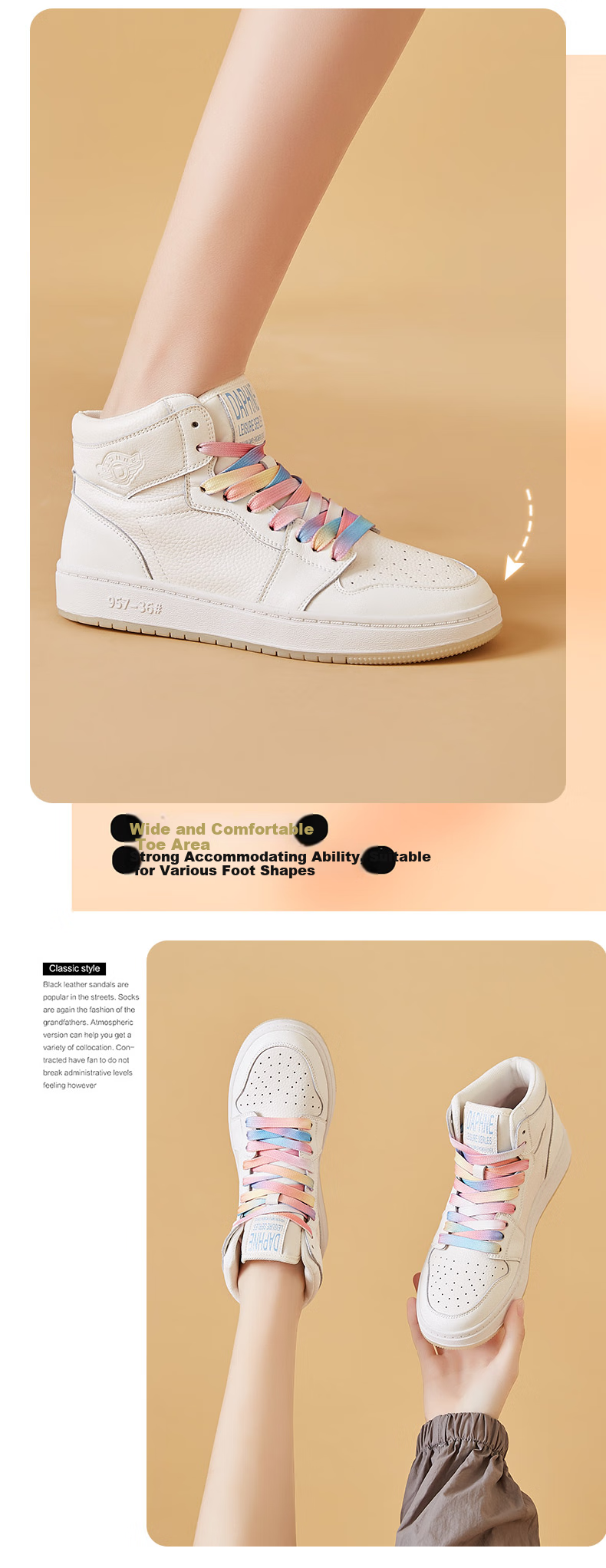 DAPHNE Thick-Soled Fleece-Lined Sneakers, Versatile Women's Shoes, 422104603, Black (High-Top Single Lining), Size 35 4