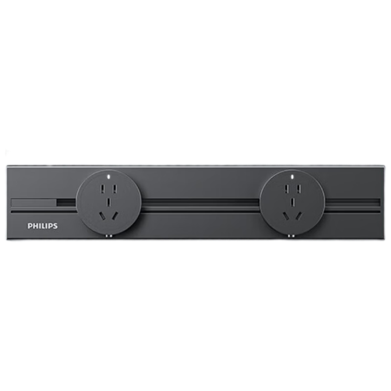 PHILIPS Surface-Mounted Track Socket, No Slot Required, Wall Switch Socket Panel, Power Strip with Individual Control, Sideboard, Wireless Wall-Mounted Rail Power Strip, Power Cord, 40cm + 2 Five-Hole Adapters, Black
