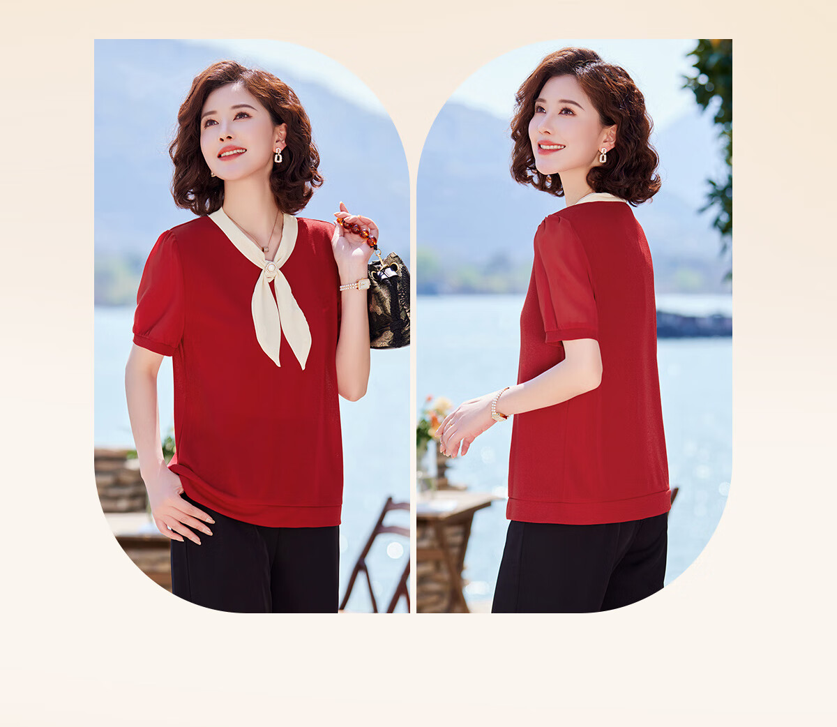 Yuzhaolin Xipo Po Knitted T-Shirt Summer Middle-aged and Elderly Women's Mom Short Sleeve Top Y52T169 2