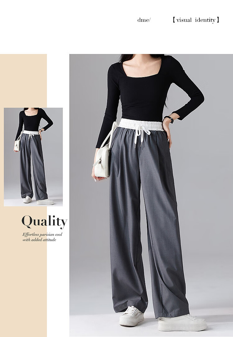 Dme [Sustainable Inclusion] Spring Simple Style Elastic Waist Banana Pants Fashionable Color-Block Spliced Women's Casual Pants 9