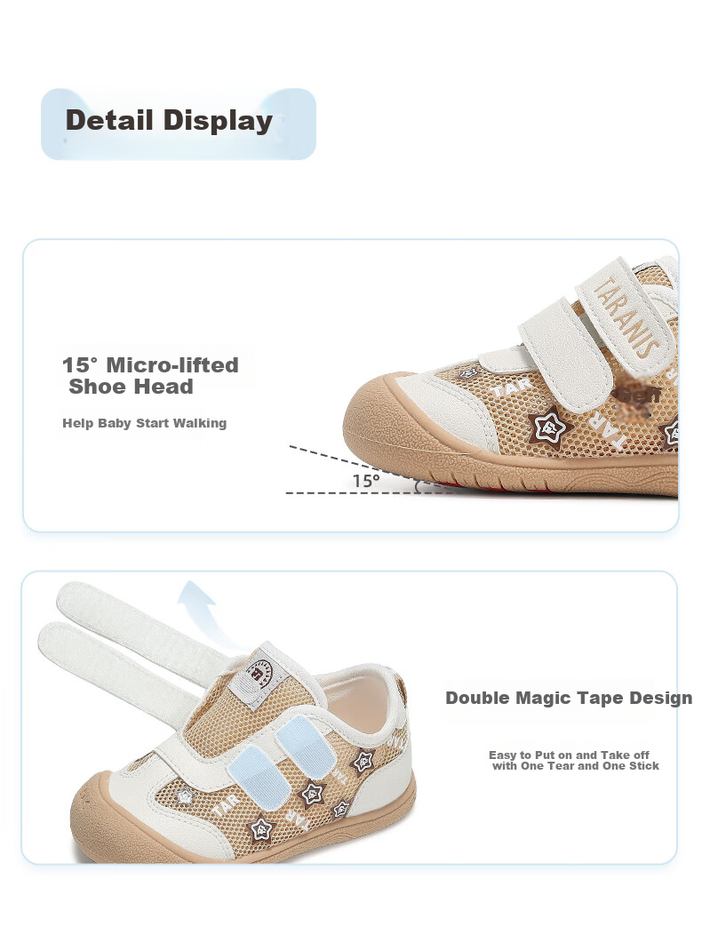 TARANIS Toddler Shoes, Spring Season, for Boys And Girls, Closed-Toe Anti-Kick Sneakers, Non-Slip Functional Shoes, Apricot White, Size 23 9