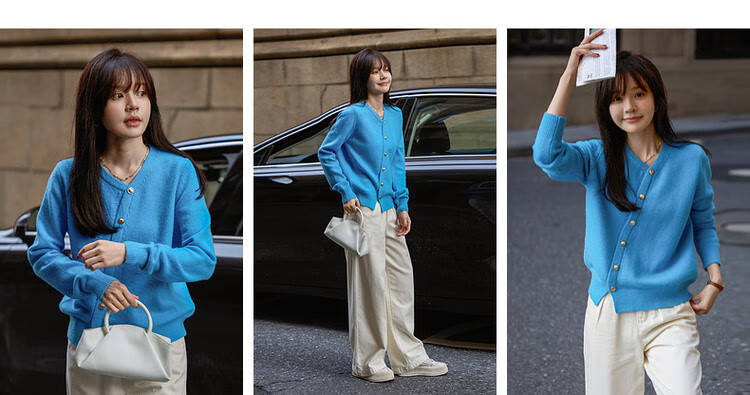 Mt Sky Blue Series Spring Fashion Faux Placket Slimming Commuter Knit Sweater Top 3