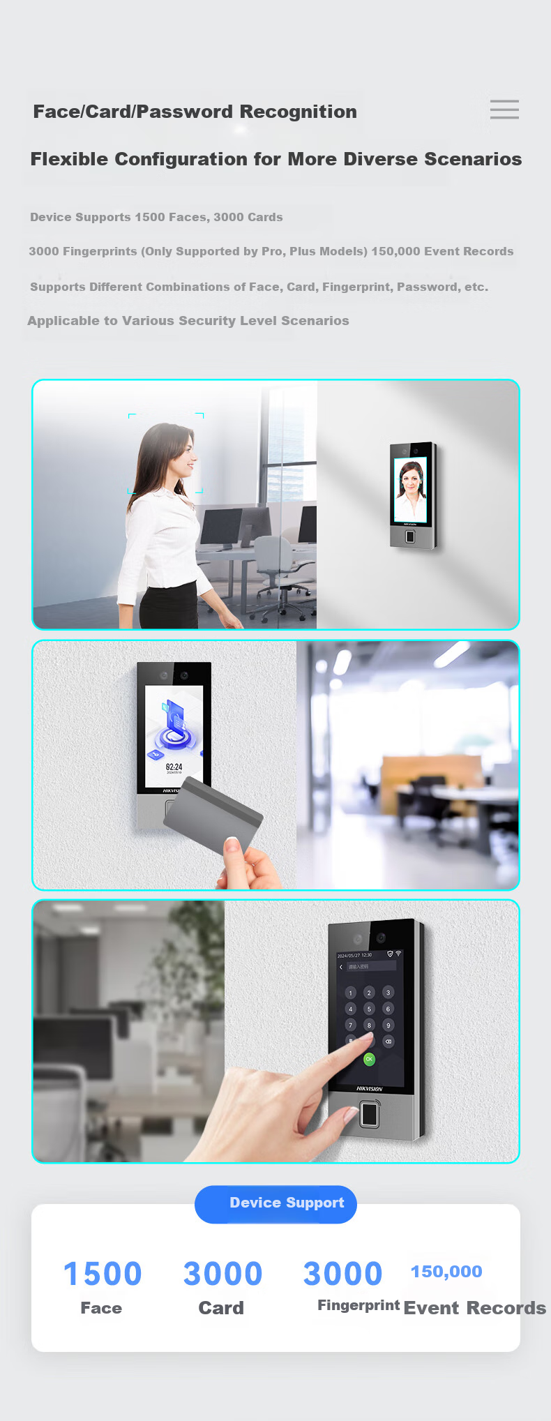 HIKVISION Facial Recognition Access Control System All-In Machine for Corporate Office Attendance, Face Recognition And Fingerprint Time Clock D19 PLUS 8