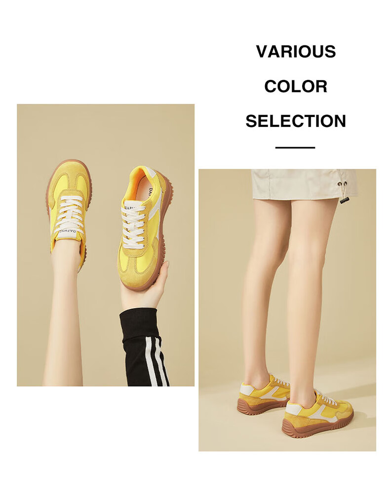DAPHNE Yellow Dexun Shoes for Women, Fashionable Soft-Soled Comfortable Lightweight Sneakers, Low-Top Casual Women's Shoes, Yellow, Size 38 6