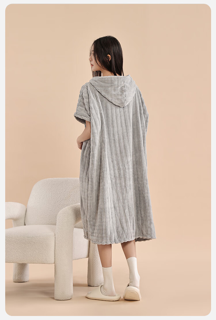 Sanli Home Hooded Bath Skirt Women Quick-Dry Water-Absorbent Lint-Resistant Towel Bathrobe Men Couples Bathrobe Sleepwear Off-White 10