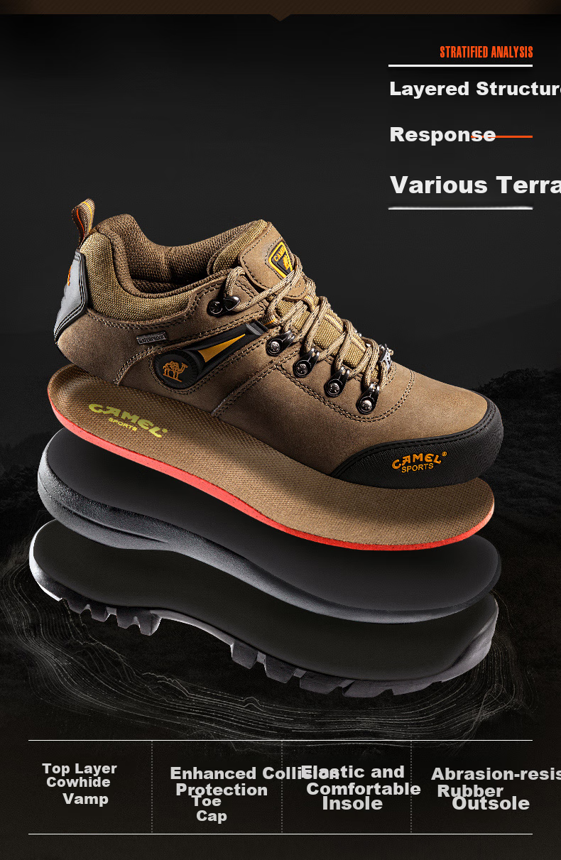 CAMEL Outdoor Hiking Shoes for Men, Durable Trekking Shoes, Cowhide Outdoor Footwear A63202a6015 Brown Size 42 1