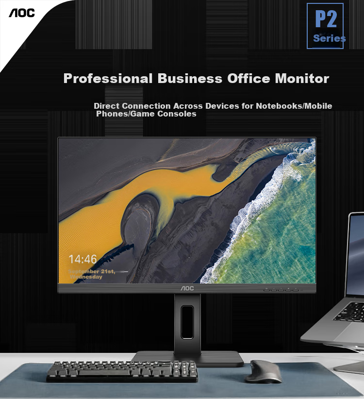 AOC Monitor, 27-Inch 4K Ultra HD IPS, Type-C Port, Rotatable And Height-Adjustable, Low Blue Light, Flicker-Free, Energy-Saving, for Home And Office Design Use, U27P2C 2