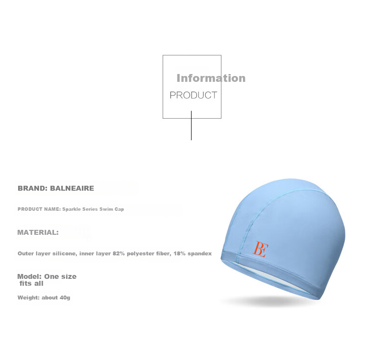 BALNEAIRE Shining Series Swimming Cap, High-Quality Silicone with Soft Outer Coating, Excellent Waterproof Performance, BYM009, Light Blue 10