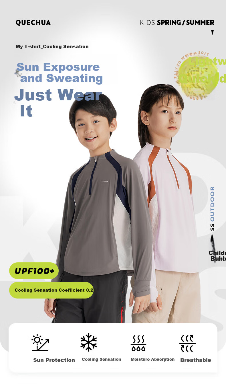 DECATHLON Youth Hiking UV Protection Long-Sleeve T-Shirt, Sun Protection, Moisture-Wicking, Quick-Drying, Anti-Chafing, 5117364 1