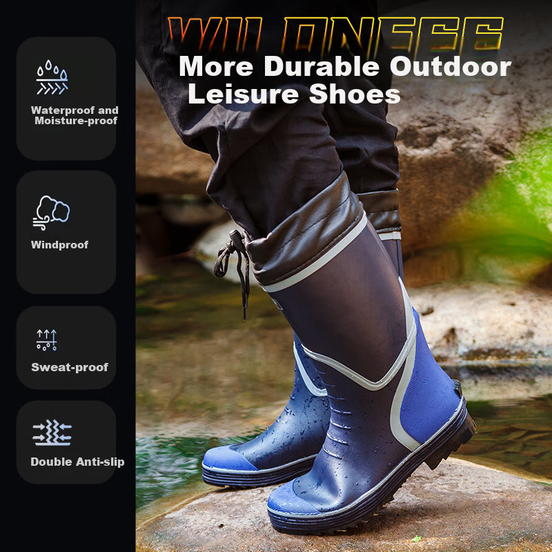 Jolly Walk Waterproof Rain Boots for Men, Stylish Non-Slip Tall Fishing Rubber Water Shoes JW327 Navy Blue White Size 39