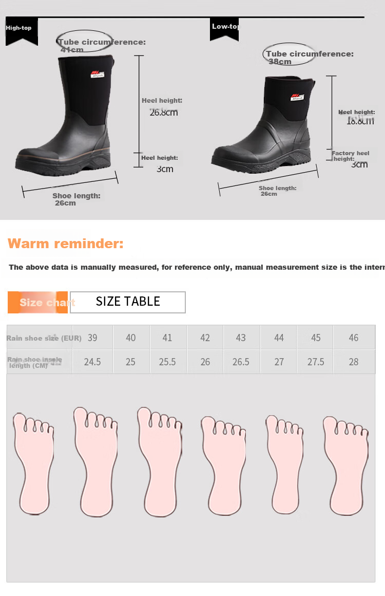 Jolly Walk Non-Slip Wear-Resistant Fishing Shoes Waterproof Rain Boots JW8101, Black Low-Cut Size 41 13