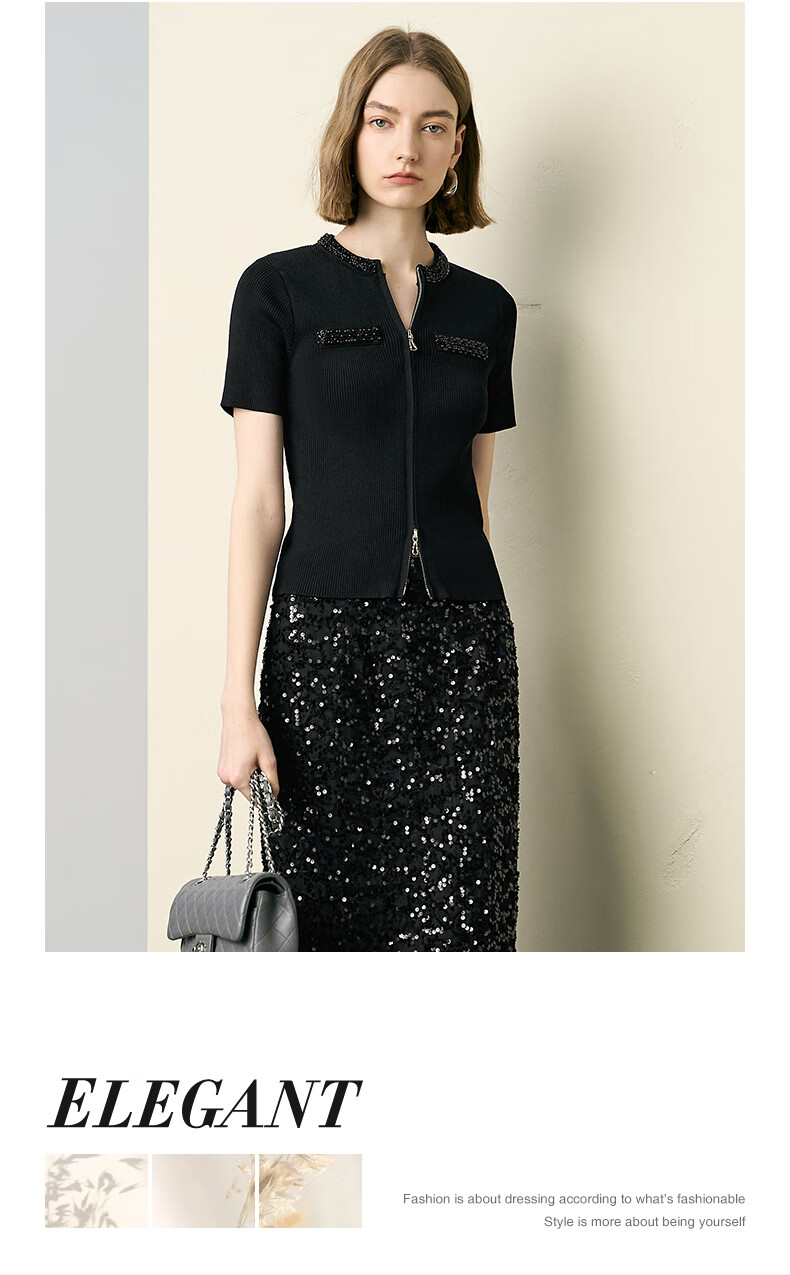 YANYEE Women's Short Sleeve Knitted Cardigan Summer 2025 Thin Slim Fit Commuter Elegant Small Jacket Top Black L 2