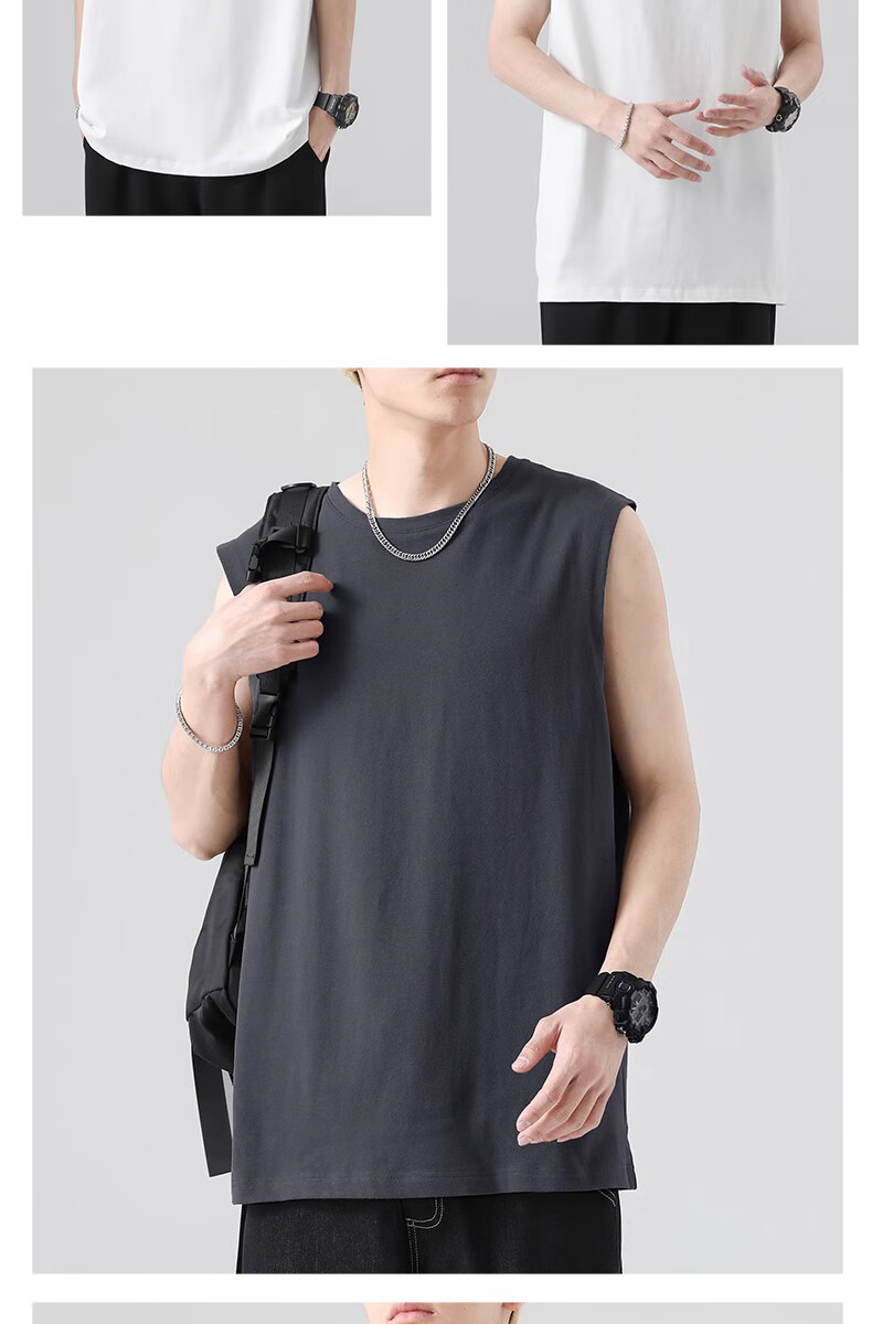 Ziyouxi Cotton Tank Top for Men, Summer Loose Sleeveless T-Shirt, Solid Color Undershirt, Sports Fitness Vest 8