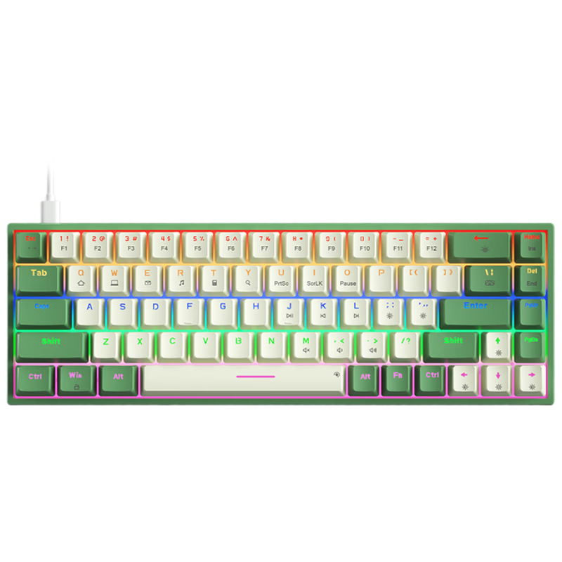 BOW Hangshi G68 Wired Mechanical Keyboard, E-Sports Gaming Customizable Hot-Swappable Mechanical Keyboard with 68 Keys, Office And Home Mixed Color Backlit Keyboard, White And Green Tea Switches