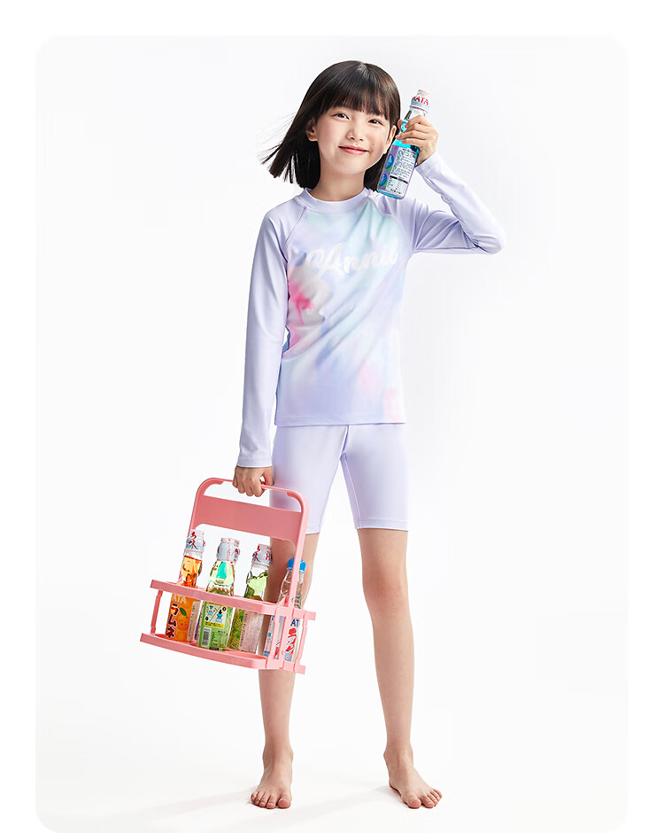 Annil Girls' Two-Piece Long-Sleeve Set, Summer 2025 New Style, Purple Flower Pattern, Size 110 8