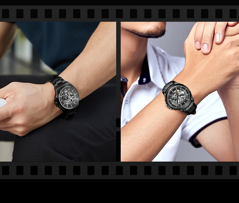 EBOHR Explorer Watch for Men, Glossy Black Skeleton Mechanical Watch, Birthday Gift for Men, Holiday Present, Model 51280215, Gift for Boyfriend 19