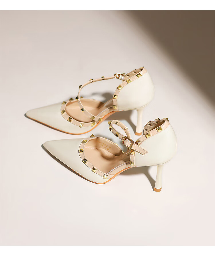 ZHR Rivet High Heels for Women, Elegant Pointed Toe, Socialite Style, Thin Heel Pumps, Sexy Closed-Toe Sandals for Women, IE02, Nude Pink, Size 34 21