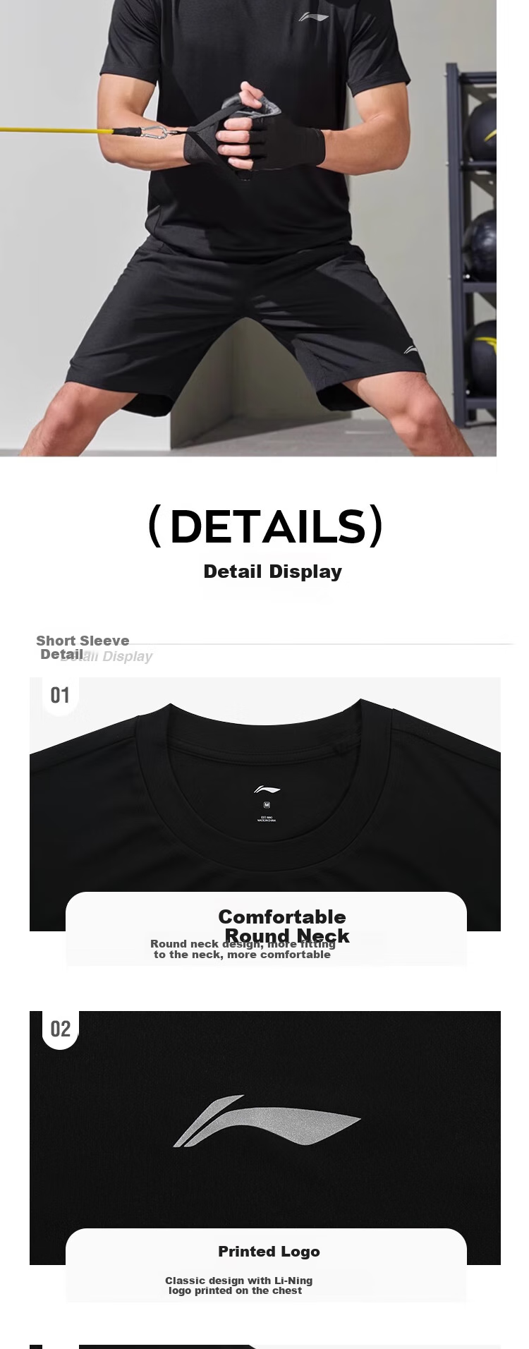 Li-Ning Men's Quick-Dry Ice Silk Breathable Sportswear Plus Size Couple Running Fitness Quick-Dry T-Shirt Shorts Unisex 8