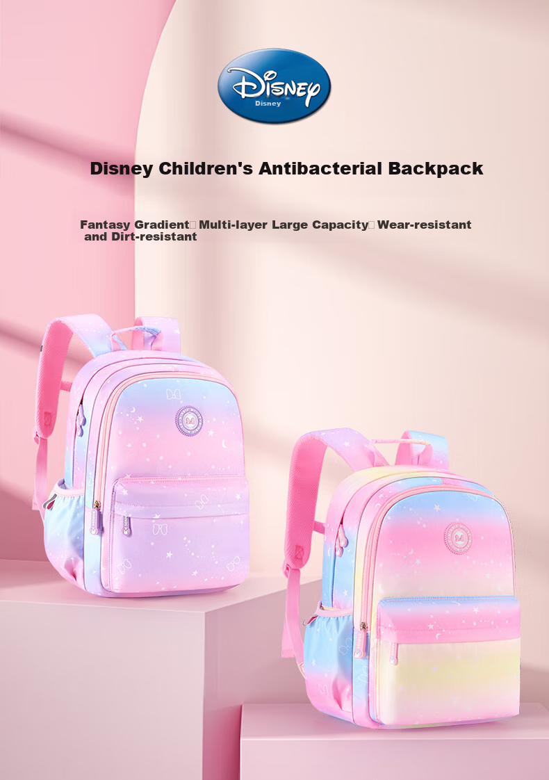 Disney Elementary School Backpack for Boys And Girls Grades 3-6, Water-Resistant, Antibacterial, Lightweight Schoolbag SM11913 Pink 1