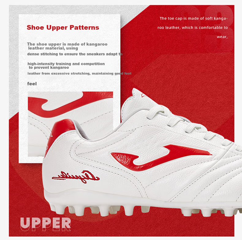 JOMA Kangaroo Leather Soccer Shoes for Men, MG Short Studs, Adult And Youth Professional Competition Football Training Shoes, White And Red, Size 40.5 2