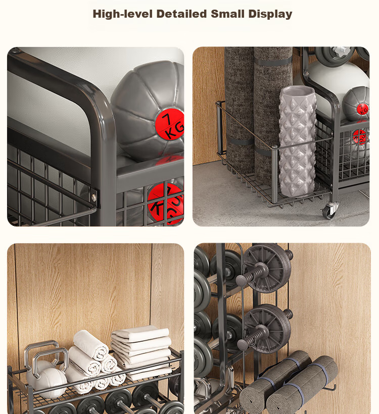 AEY Fitness Equipment Storage Rack, Multi-Functional Home Gym Dumbbell Yoga Mat Ball Storage Shelf, Sports Goods Organizer Basket 12
