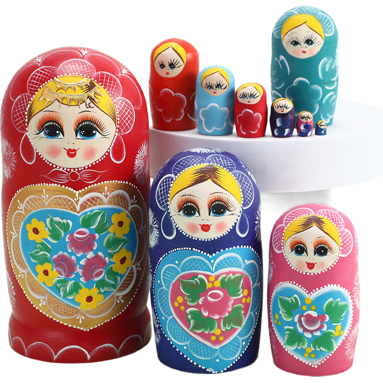 Huashimeng Russian Nesting Dolls, 10-Layer Air-Dried Poplar Wood, Hand-Painted, Birthday Gift, Educational Wooden Toy for Childre