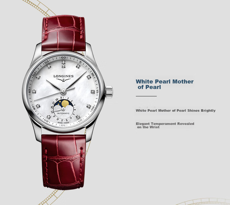 LONGINES Swiss Watch, Master Collection Moonphase Wristwatch for Women, Leather Strap Mechanical Watch L24094872 3